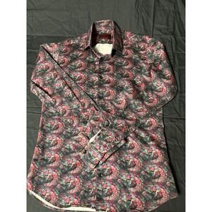 Jared Lang After Hours Mens Slim Fit Peacock Print Button Down Shirt Multicolor